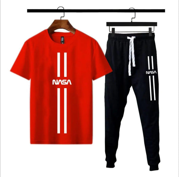 NASA Print Track Suit Red Black Cotton Medium to XL