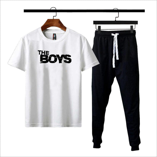 Men Cotton Printed Track Suit White Black Joggers