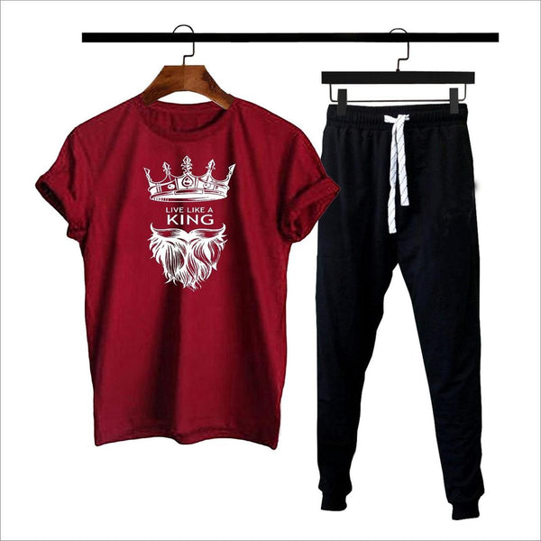 Men's Maroon Crown Beard Track Suit Black Joggers Medium to XL