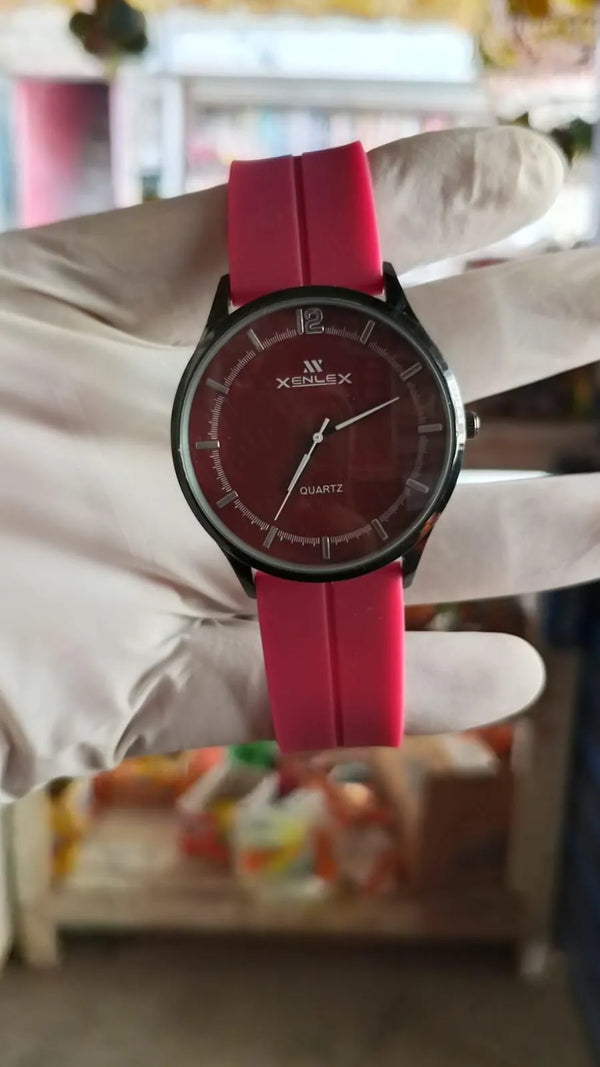 Xenlex Watch Red Dial Pink Strap Quartz Movement